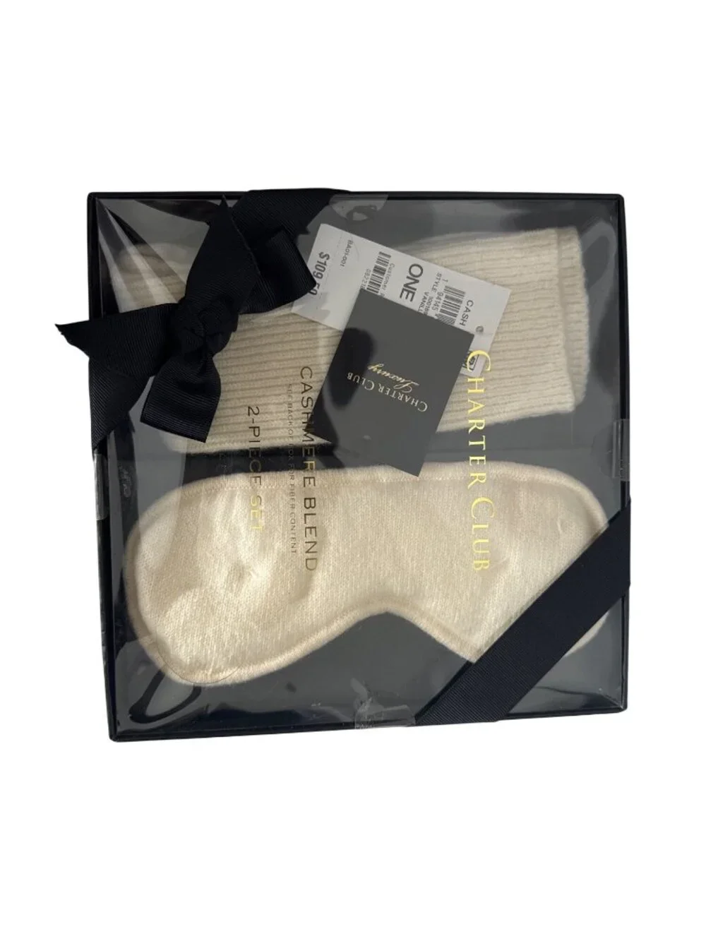 NWT Charter Club Cashmere Sleep Mask Socks Boxed Gift Set Vanilla Size 0S